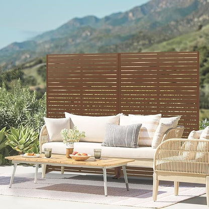 Metal Privacy Screen Outdoor 72" H×47" W, Freestanding Decorative Privacy Screen for Balcony Yard&Garden,Privacy Fence-Brown&Louvered