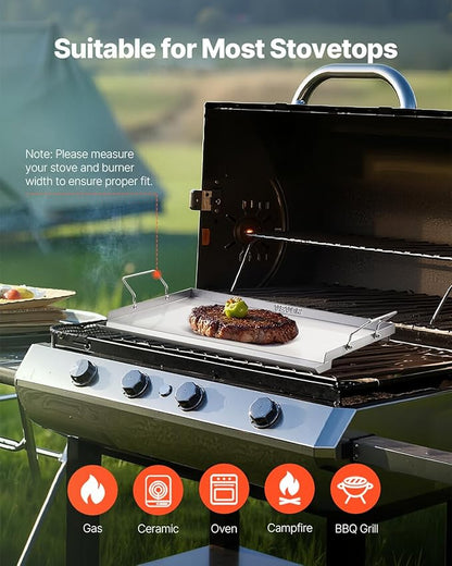 VEVOR Stainless Steel Griddle, 23x16 inch Universal Flat Top Rectangular Plate, Gas Grill Griddle for BBQ Grill, Teppanyaki, Portable Family Cookware with Handle, for Camping Tailgating Party