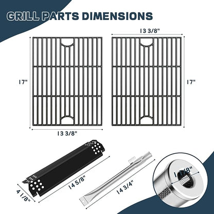 Grill Parts for Nexgrill replacement parts 5 Burner 720-0888 720-0888N 720-0888A,Cast Iron Cooking Grate,Heat Shield,Burner Kit for Nexgrill replacement parts 4 Burner 720-0830 720-0830H Grill Grates
