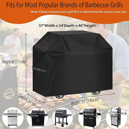 Grill Cover 58 inch BBQ Grill Cover Reinforced Corners & Windproof Clips Outdoor Grade 210D Fabric for Weber LX300, Dyna-Glo, Monument Grills Outdoor Furniture Covers