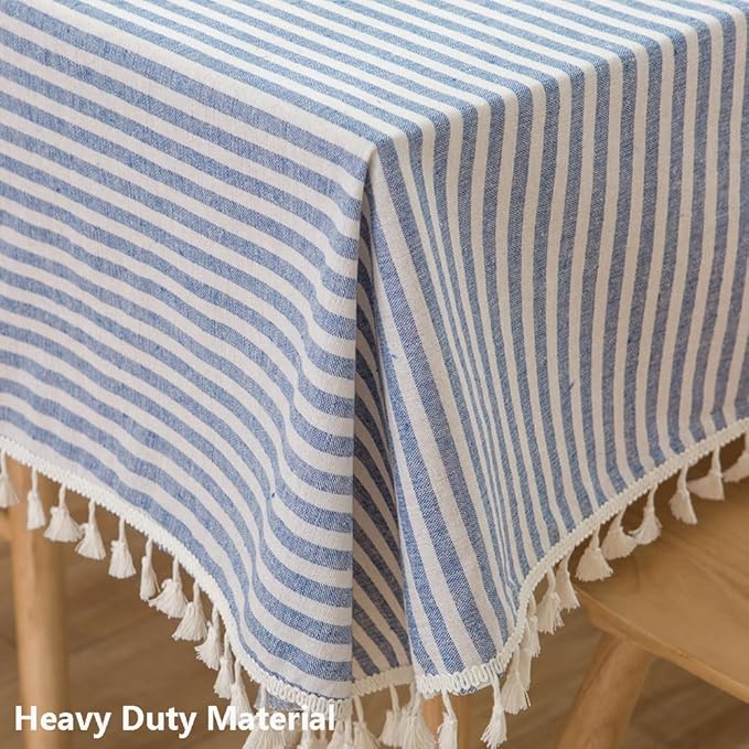 TruDelve Boho Cloth Tablecloth Blue and White Striped Rectangular Tablecloths Cotton Fabric Tablecloths for Rectangle Tables (Blue,86"x55",Rectangular)