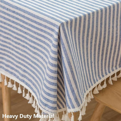 TruDelve Boho Cloth Tablecloth Blue and White Striped Rectangular Tablecloths Cotton Fabric Tablecloths for Rectangle Tables (Blue,86"x55",Rectangular)