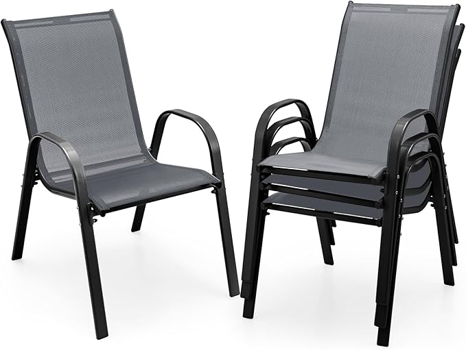 COSTWAY Patio Stackable Dining Chairs Set of 4 by COSTWAY