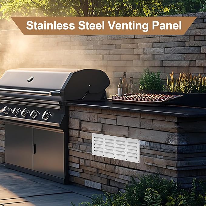 1 Pack Stainless Steel Venting Panel for Grill Accessory, 15" by 6-1/2" Stainless Steel Venting Panel for Masonry Fire Pits Fireplaces, Metal Vent Cover for Outdoor Kitchens