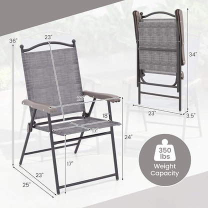 GIANTEX Set of 4 Patio Folding Chairs, Outdoor Patio Dining Chairs w/Armrest - Image 3
