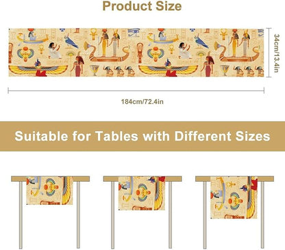 Egypt Table Runner, Ancient Egyptian Mythology Gods Hieroglyphic Elements Retro Farmhouse Table Runner for Home Kitchen Dining Party Indoor Outdoor 13x120in