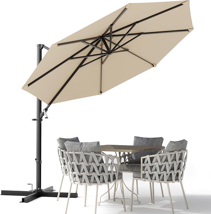 Devoko 10ft Cantilever Patio Umbrella, Round Large Outdoor Umbrella by DEVOKO