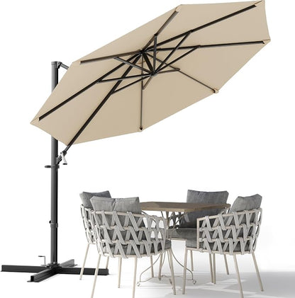 Devoko 10ft Cantilever Patio Umbrella, Round Large Outdoor Umbrella by DEVOKO
