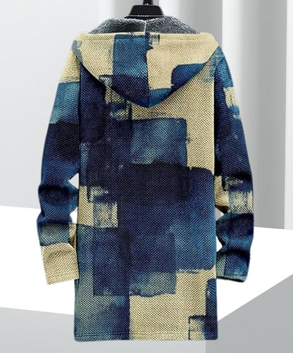 Men's Hooded Sweater Coat Knit Fleece Lined Long Cardigan Jacket with Zip Front Pocket Vintage Casual Zip Up