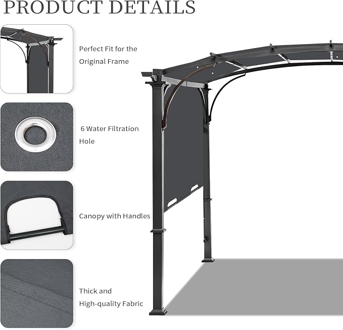 200x103 in Pergola Canopy Replacement Shade Cover Only, Dark Gray | Fits 10x10 - Image 4