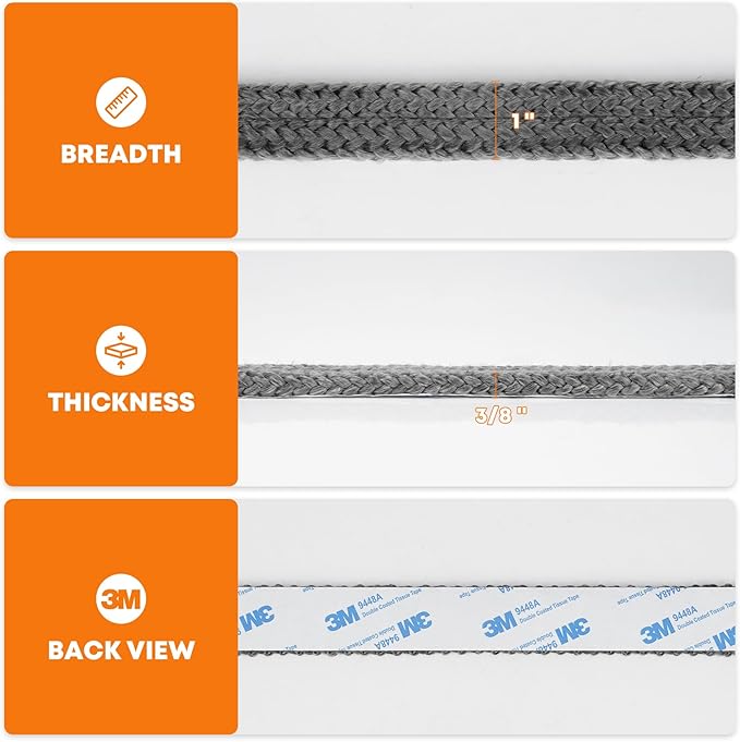 Stanbroil Stove Gasket Tape, 1" Width, 3/8" Thick, 72" Length Self Adhesive Flat Gasket for Stoves and Fireplaces, High Temperature Fiberglass Gasket Tape