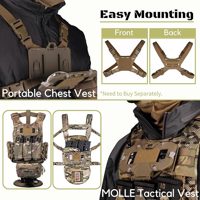 Let Me Be Tactical Plate Carrier Molle Phone Carrier Vest Attachments, Outdoor Universal Foldable Phone Chest Holder, Chest Rig Mount Navigation Board for 4.7"-6.7" Screen (FoldPanel-BCP)