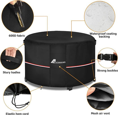 Fire Pit Cover Round 50 Inch Waterproof,Outdoor Heavy Duty Durable 600D Tear-Resistant Fire Pit Table Cover,Patio Round Firepit Cover 50" D x 24" H, Black