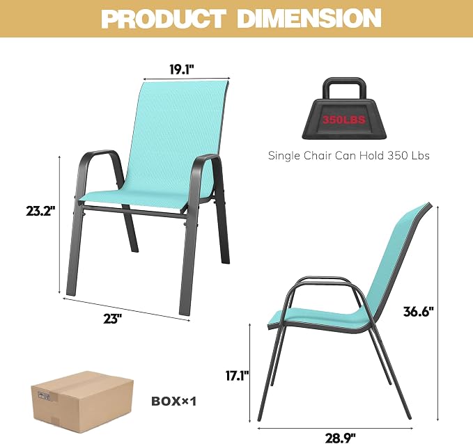 Patio Dining Chairs Set of 6 Outdoor Stackable Dining Chairs - Image 3