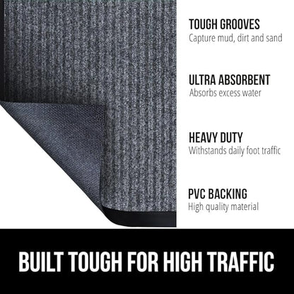 GORILLA GRIP Waterproof Traffic Guard Door Mat, 60x36, Heavy Duty Entryway Mats, Strong Rubber Back Commercial Utility Rugs for Office Hallway, Garage Floor and Home, Low Profile Carpet, Charcoal Gray