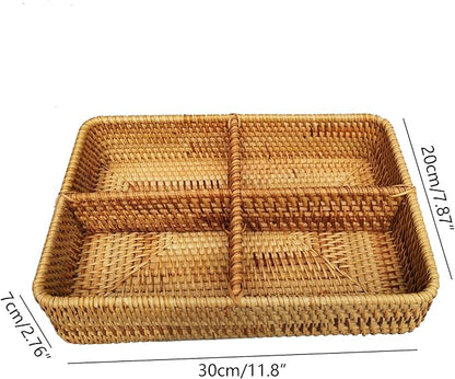 i-Lan Rattan Basket Divider, 12 Inch Divided Tray with 3' Deep Wall, Decorative Wicker Serving Basket for Fruit, Snacks, Catch All Dish