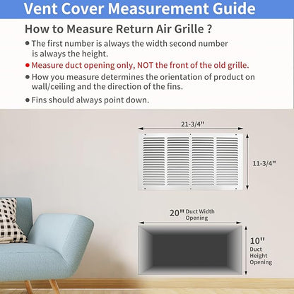20"W x 10"H [Duct Opening Size] Steel Return Air Grille, Air Return Vent Cover for Ceiling and Sidewall - HVAC Air Vent Covers - [Outer Dimensions: 21.75"W x 11.75"H]