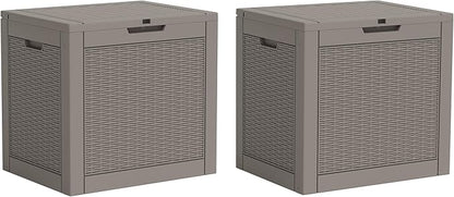 32 * 2 Gallon Outdoor storage deck Box Waterproof ，garden tool,backyard cushion,poolside storage,Small delivery boxes for outside,Two Boxes/set (Rattan Gray