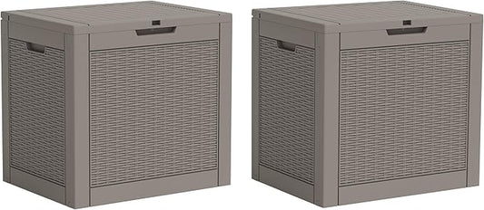 32 * 2 Gallon Outdoor storage deck Box Waterproof ，garden tool,backyard cushion,poolside storage,Small delivery boxes for outside,Two Boxes/set (Rattan Gray