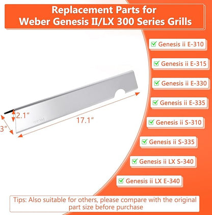 QuliMetal SUS304 Flavorizer Bars for Weber Genesis II/LX 300 Series, Genesis II E-310, II E-330, II E-335, II S-335, II LX S/E-340 (2017 and Newer) Gas Grills, Heat Plates Replacements for 66032/66795