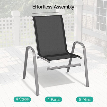 Patio Chairs Set of 6, All Weather Outdoor Dining Chairs | Stackable Dining - Image 4