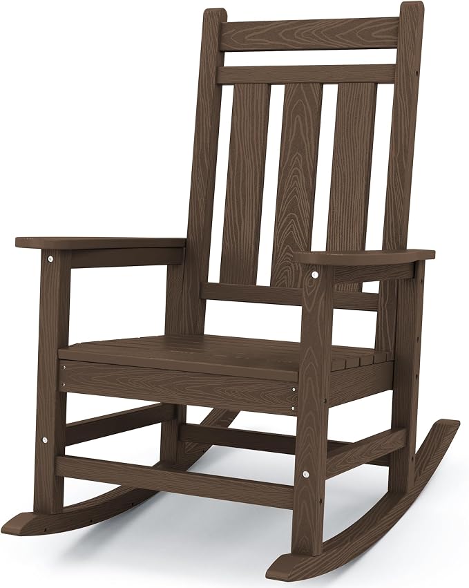 Oversized Outdoor Rocking Chair, HDPE Patio Rockers, Coffee | | All-Weather by KINGYES