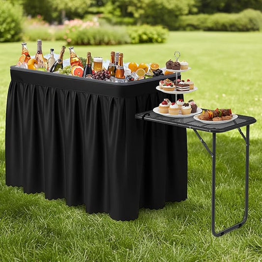 VINGLI Ice Table with Side Table, Portasble Cooler Table with Removable Skirt, Patio Table, Indoor & Outdoor Bar for Events, Parties and Camping Black