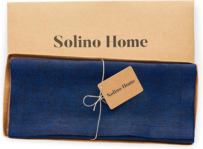 Solino Home Linen Table Runner 60 Inches - 100% Pure Linen Royal Blue Table Runner 14 x 60 Inch Ideal for Dresser and Coffee Tables - Athena - Winter