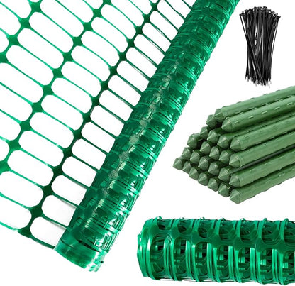 Plastic Fencing Temporary Fence,Snow Fence 4x100 with Stakes,Garden Fencings Plastic with Poles,Reusable Safety Fence,Construction Fence,Garden Fencing Roll for Pool,Lawn,Deer