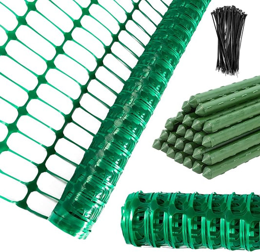 Plastic Fencing Temporary Fence,Snow Fence 4x100 with Stakes,Garden Fencings Plastic with Poles,Reusable Safety Fence,Construction Fence,Garden Fencing Roll for Pool,Lawn,Deer