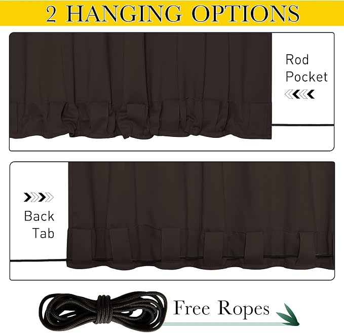 NICETOWN Patio Curtains Outdoor Waterproof W100 x L95 in Brown 2 PCs | - Image 4