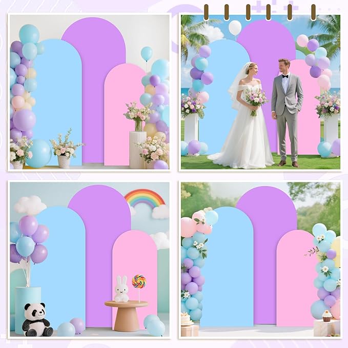 MODFUNS Spandex Arch Backdrop Cover 6ft 6.6ft 7.2ft Lavender Light Blue Pink Wedding Arch Cover Set of 3 Fitted Arch Stand Covers Stetchy Backdrop Cover for Wedding Birthday Party Decor