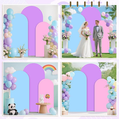 MODFUNS Spandex Arch Backdrop Cover 6ft 6.6ft 7.2ft Lavender Light Blue Pink Wedding Arch Cover Set of 3 Fitted Arch Stand Covers Stetchy Backdrop Cover for Wedding Birthday Party Decor