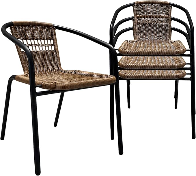 4 Pack Brown Stackable Outdoor Rattan Chairs, All-Weather Patio Seating by Seekverse