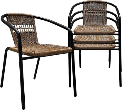 4 Pack Brown Stackable Outdoor Rattan Chairs, All-Weather Patio Seating by Seekverse