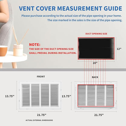 20x12 Return Air Grille [Duct Opening Size],Return Air Vent Cover for Wall Or Ceiling,Steel Return Air Filter Grilles Removable Face/Door for 1 Inch Filters (20"W x 12"H [Duct Opening])