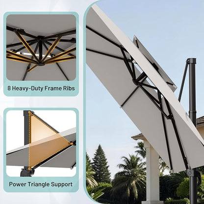 12×12 FT Double-Top Cantilever Patio Umbrella, Light Gray | Square Offset - Image 4