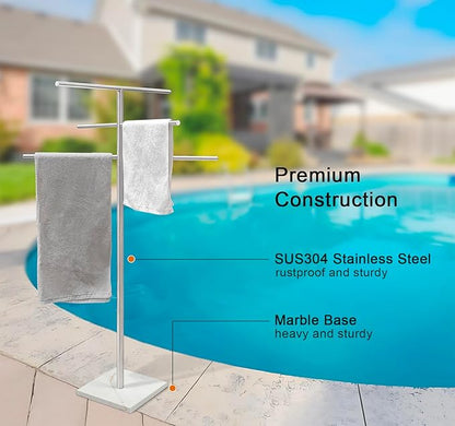 Marble Base Free Standing Hot Tub Towel Rack for Spa, 304 Stainless Steel 6 Arms Standing Towel Sheet Holder Drying Rack Brushed Nickel