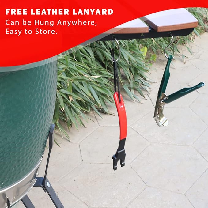 KAMaster Cast Iron Grill Grate Lifter,Grid Lifter Gripper Work for Big Green Egg Accessories Kamado Grill Joe Primo Vision Louisiana Grills,Grate Lifters with Red Protective Cover for Moving Hot Grate