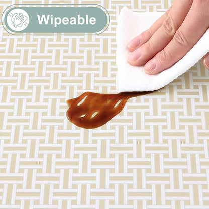 misaya Rectangle Waterproof Vinyl Table Cloth, Plastic Tablecloth with Flannel Backing, Wipeable Table Cover for Dinner, Picnic, Indoor and Outdoor (Weave Patternd, 60" x 102")