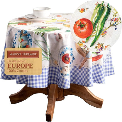 Maison d' Hermine Table Cloth Round Table 100% Cotton 63 Inches Tablecloth Reusable Decorative Everyday Use for Dining Room, Farmhouse, Home, Party, Festive & Wedding Spring Summer - Gourmand