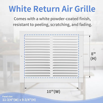 10"W x 8"H [Duct Opening Size] Steel Return Air Grille, Air Return Vent Cover for Ceiling and Sidewall - HVAC Air Vent Covers - [Outer Dimensions: 11.75"W x 9.75"H]