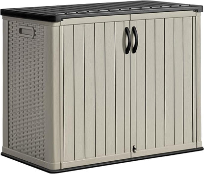 Greesum Outdoor Horizontal Storage Sheds 27 Cu.ft Resin Large Storaged Box Weather Resistance, Without Shelf, Easy to Assemble, Prefect for Garden, Patios, Backyards, Beige
