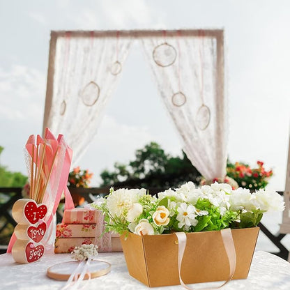 Pinkunn 48 Pcs Basket for Gifts Empty DIY Bulk Gift Basket Kit with Handles Kraft Cardboard Tray for Wedding Baby Shower Graduation Party Anniversary Party Display(Brown)