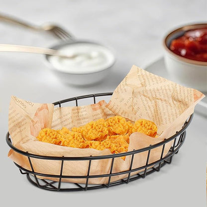 10 Pack Metal Fast Food Oval Baskets, Wire Bread Basket for Serving, Reusable Chip Burger Fruit Vegetables Bowl Storage for Kitchen Table, Restaurants, Snack Bar, 9.5" x 6.3" x 2"