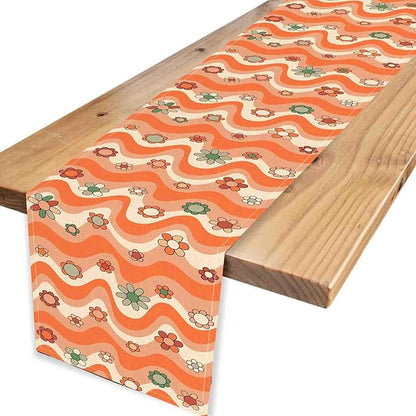 70s Table Runner, Retro Groovy Hippie Daisy Floral Orange Wave Funky Trippy Coffee Table Center Decor for Home Kitchen Dining Patio Holiday Party Indoor Outdoor Table Decorations, 13"x90" Inch