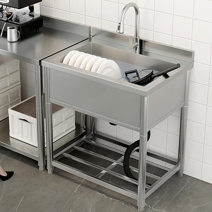 Stainless Steel Utility Sink, Large Freestanding Kitchen Sink with Pull-out Faucet for Commercial Restaurant, Bathroom, Laundry Room, Garage, Outdoor/Indoor, Pet Cleaning, D21.65 x W27.55 x H36.61 in