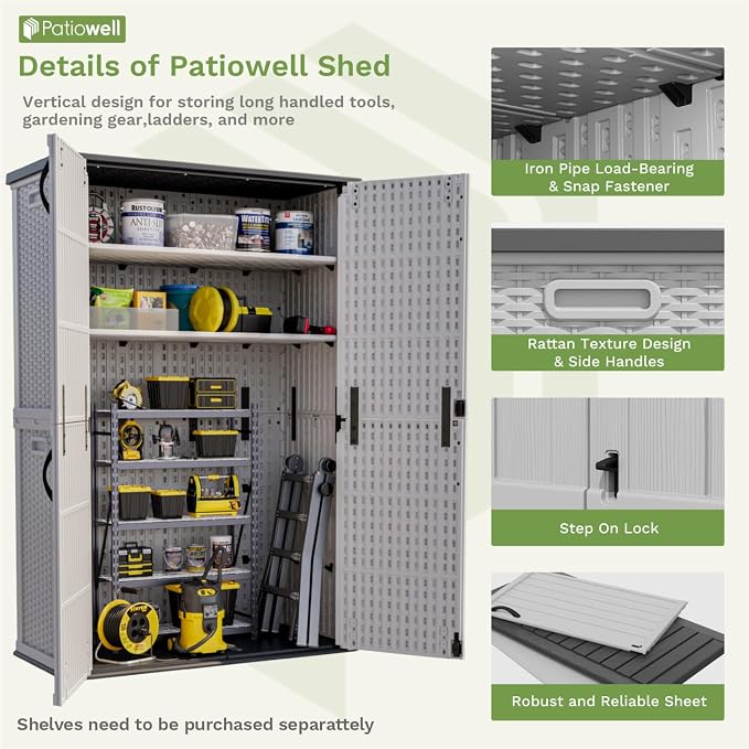 Patiowell 50 cu.ft Plastic Outdoor Storage Shed, Lockable Waterproof Resin - Image 5