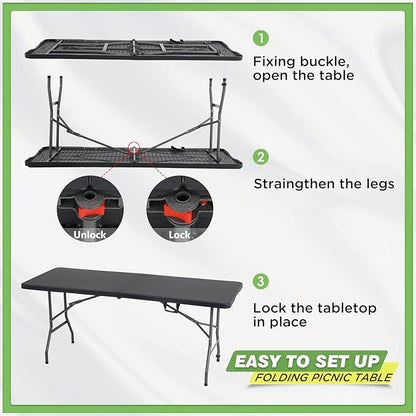 BestOffice Outdoor Folding Camping Table Plastic Table Portable Square Height Dining Table Perfect for Picnics,Parties,Party and Camping,Black