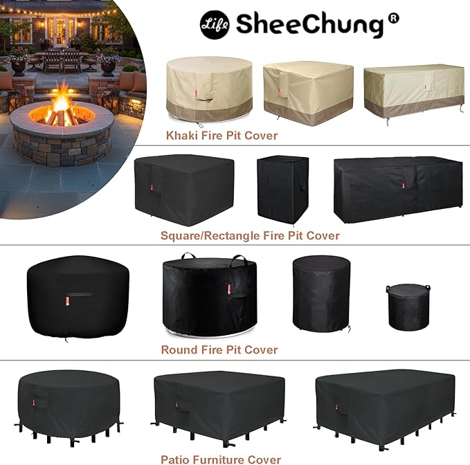 SheeChung Outdoor Fireplace Cover for Fire Sense 01471 Fire Pit,Waterproof Round Grill Cover 30 Inch,Heavy Duty 600D Outside Round Covers for BBQ Grill Smoker,UV Resistant,30"Dx43"H